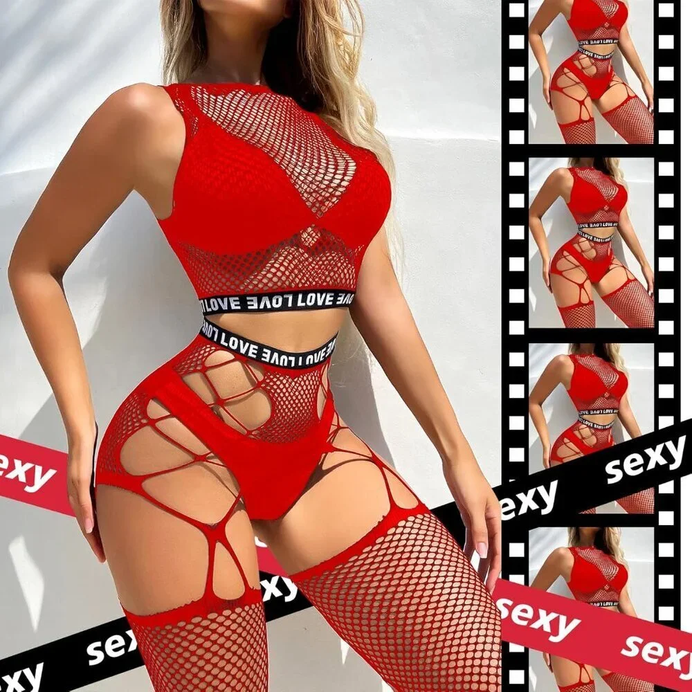 Sexy Lingerie for Women Naughty Fishnet Lingerie Set Bodysuit Erotic Teddy Sheer
